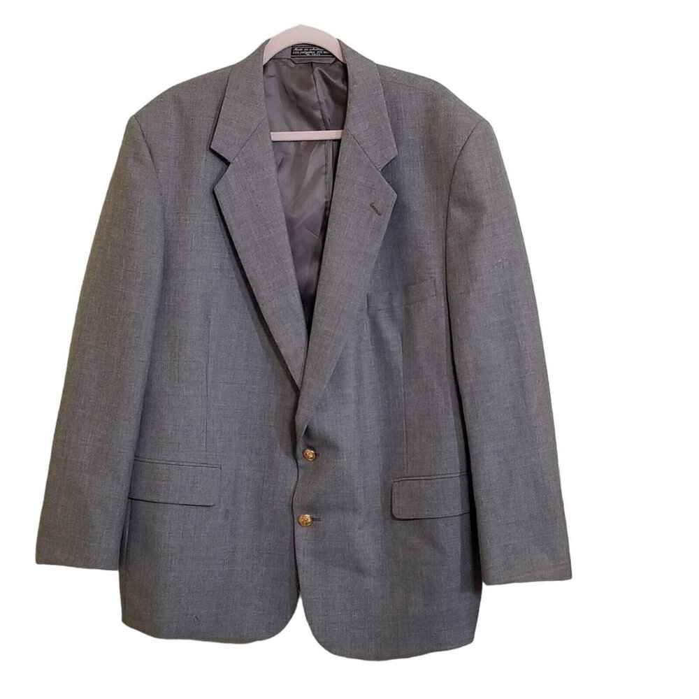Vintage Bert Pulitzer Mens Sport Coat 50R Wool Blend‎ Blazer Gold Buttons Gray